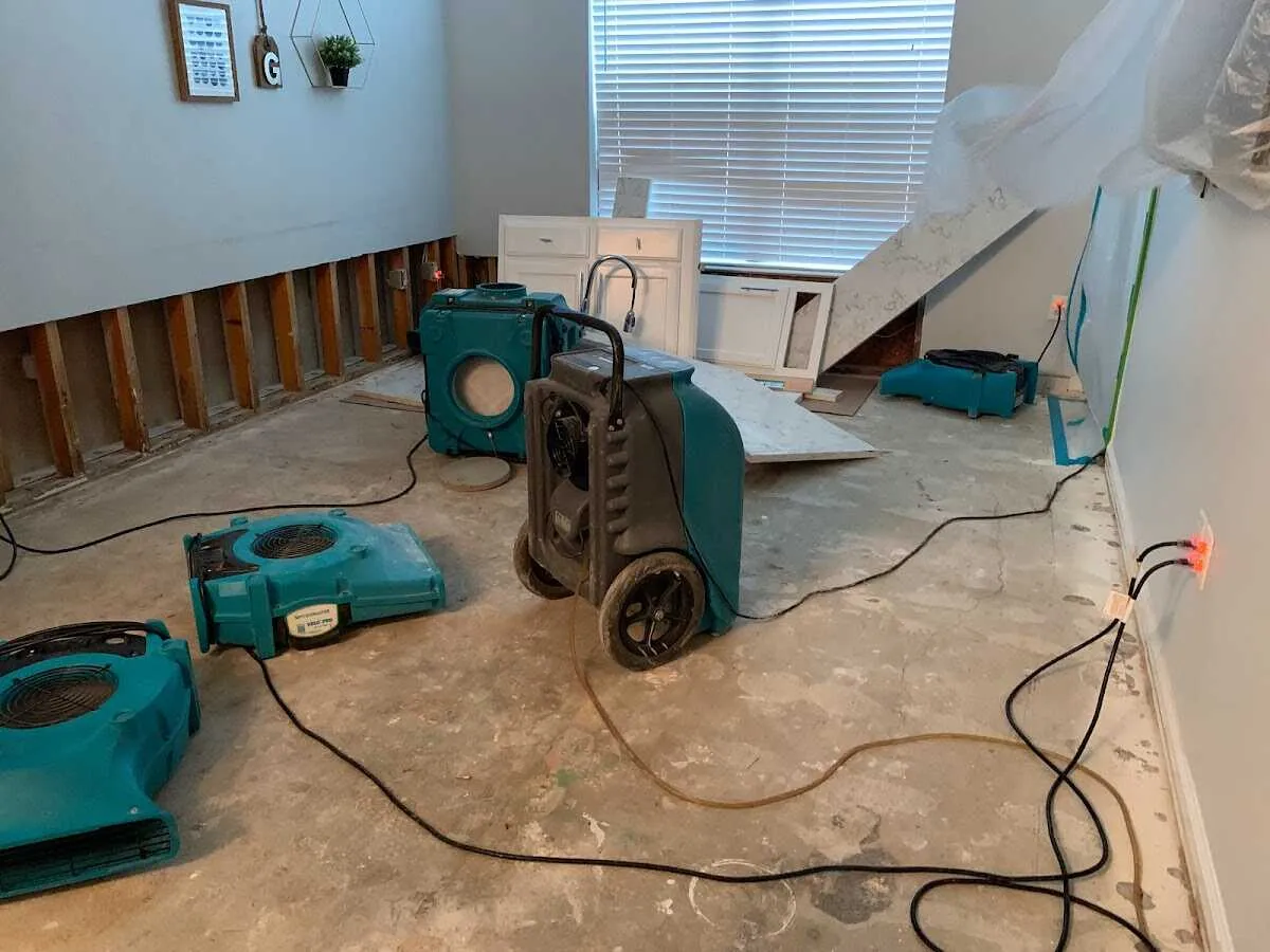 Dehumidifier in flood-cut room for Water Damage Restoration in North Lynnwood
